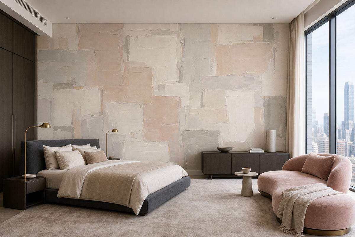 Layered Neutral Blocks Wallpaper Textured Geometric Wall Mural