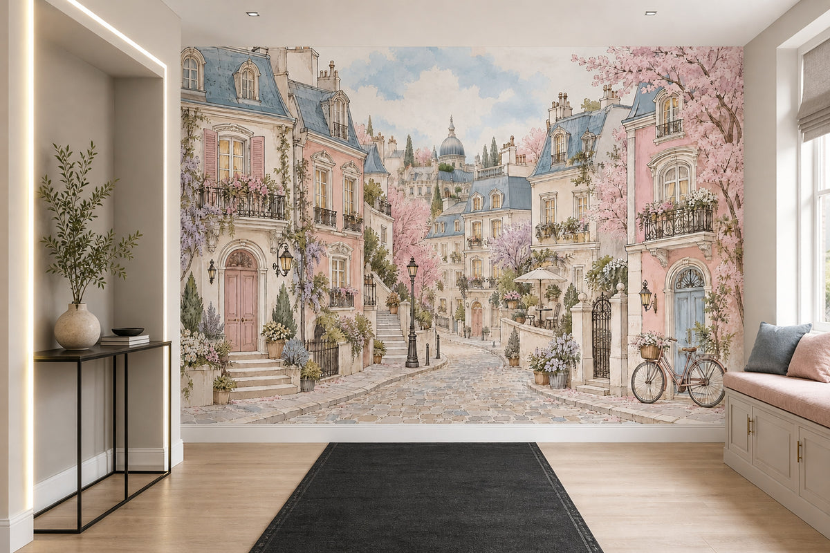 Paris Street Facades Wallpaper Watercolor City Wall Mural