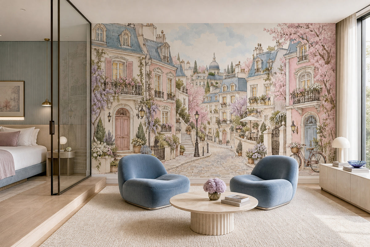 Paris Street Facades Wallpaper Watercolor City Wall Mural