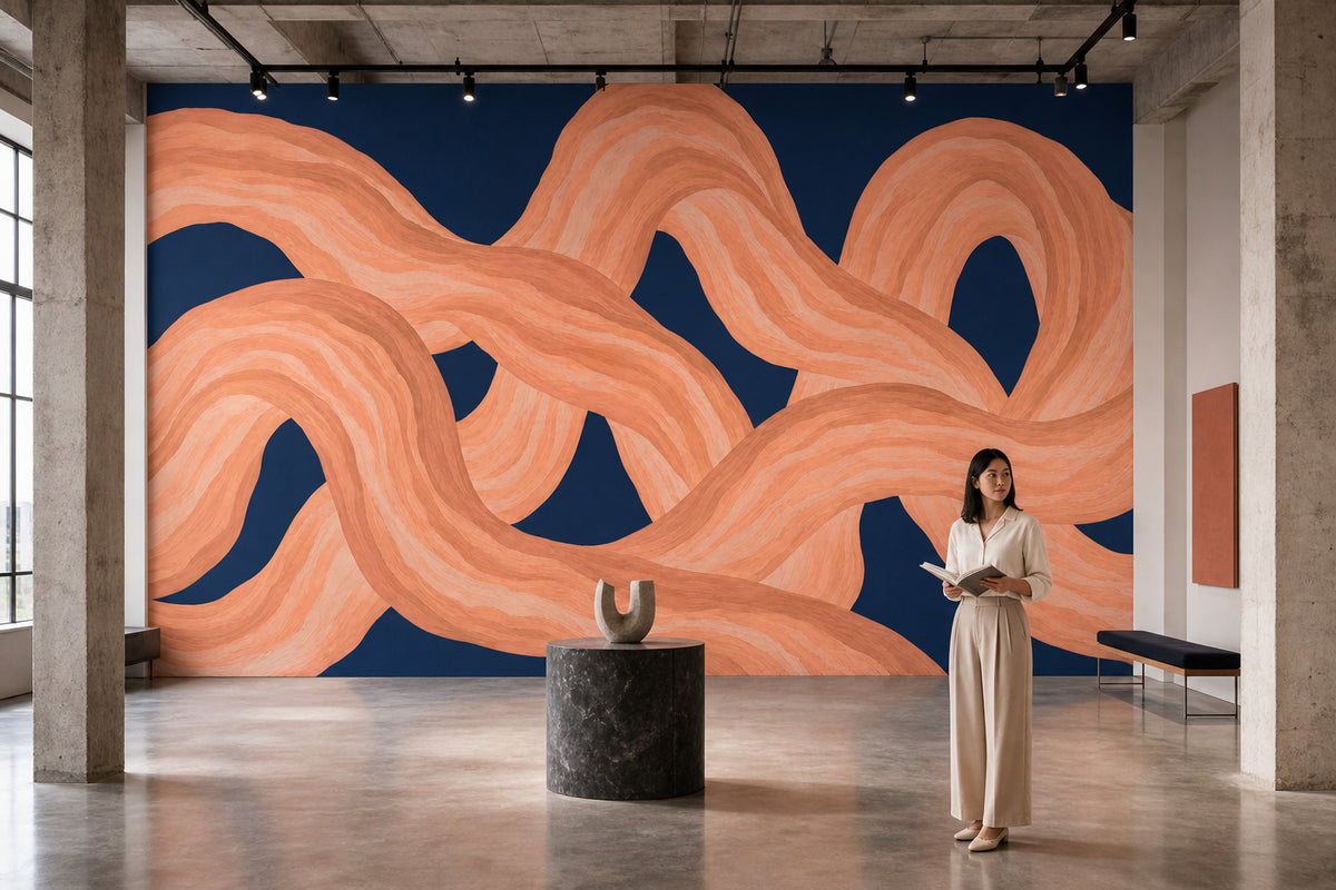 Interlaced Wavy Ribbons Wallpaper Navy Abstract Wall Mural