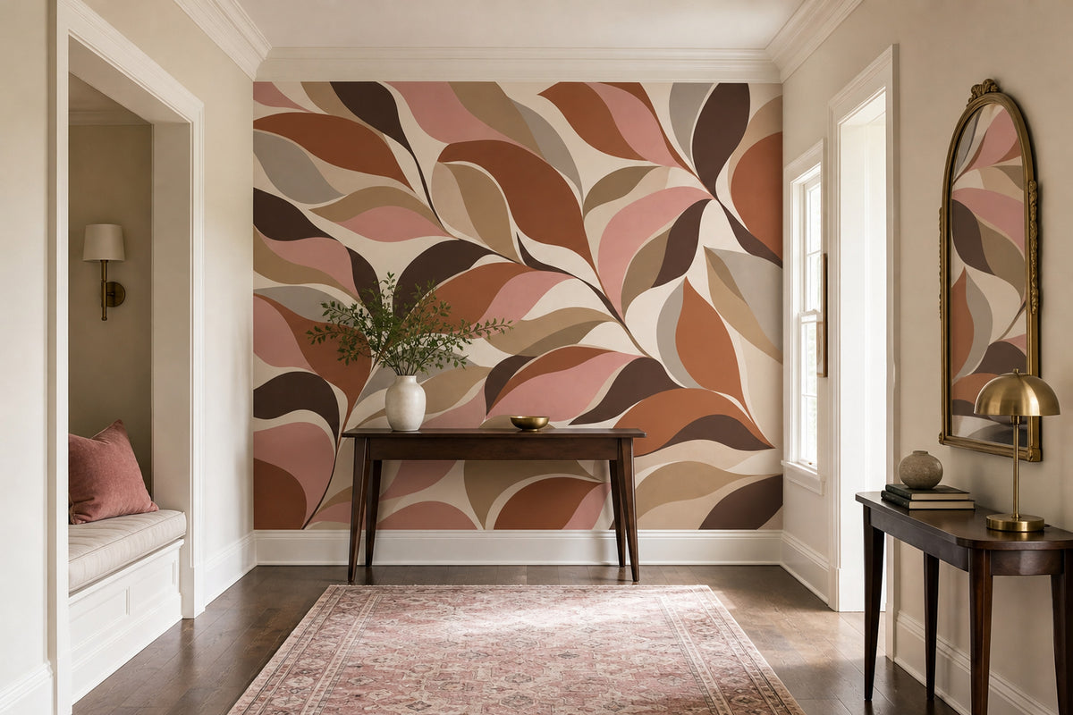 Abstract Leaf Shapes Wallpaper Mid Century Modern Wall Mural