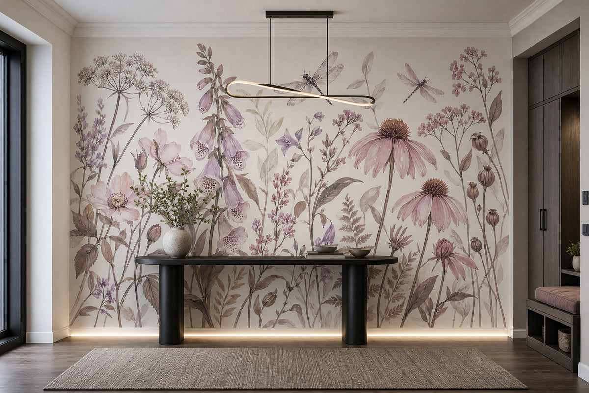 Watercolor Wildflowers Wallpaper White Background Wall Mural