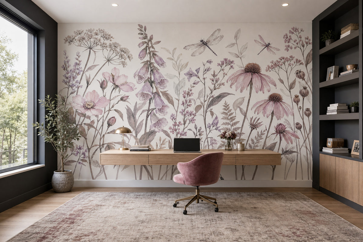 Watercolor Wildflowers Wallpaper White Background Wall Mural