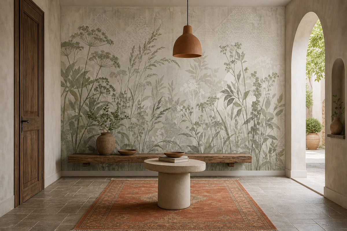 Wildflower Stems Wallpaper Neutral Geometric Wall Mural