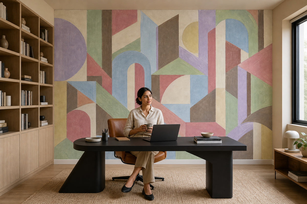 Pastel Arches And Geometric Blocks Wallpaper Bauhaus Inspired Wall Mural
