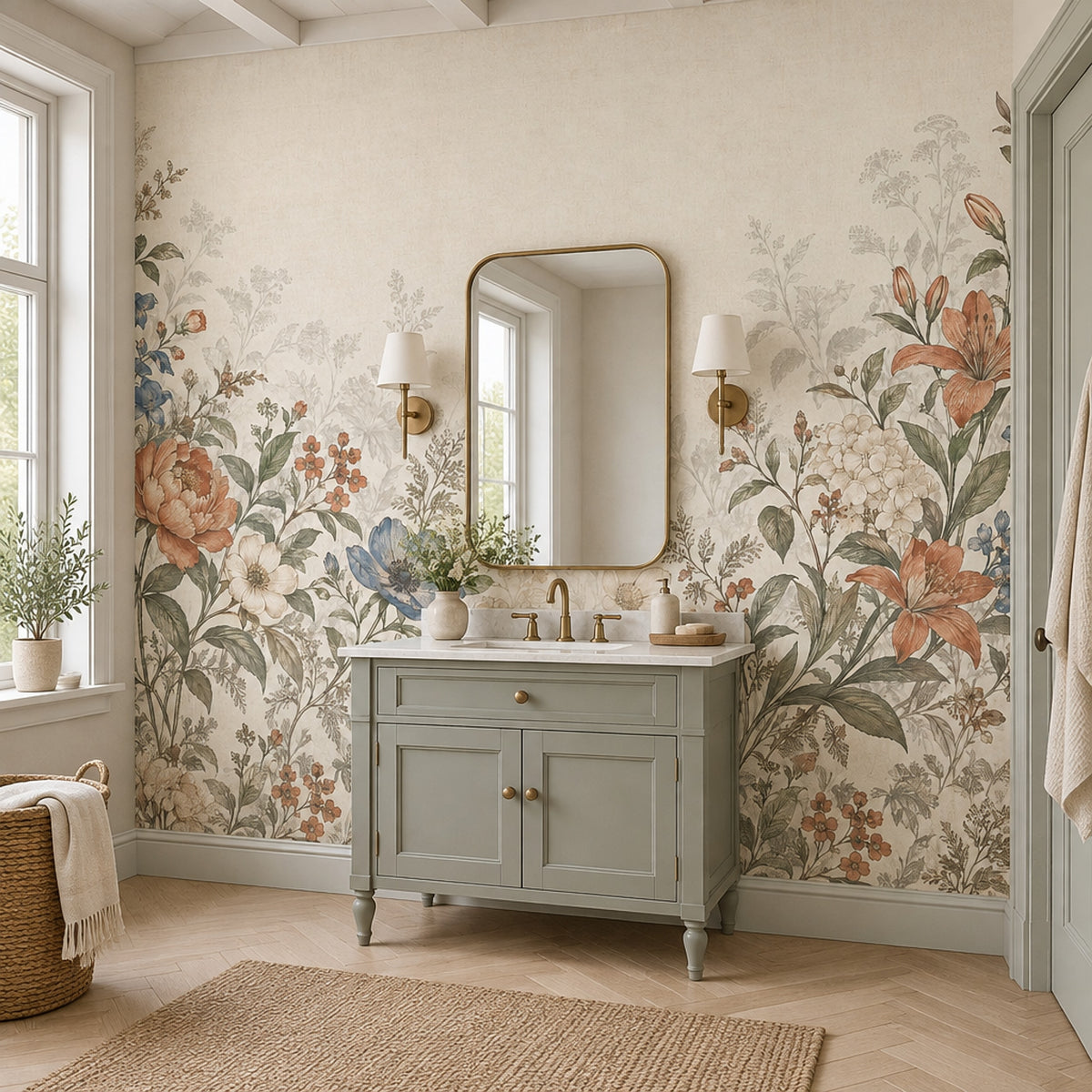 Orange Lily Wildflowers Wallpaper Vintage Botanical Wall Mural