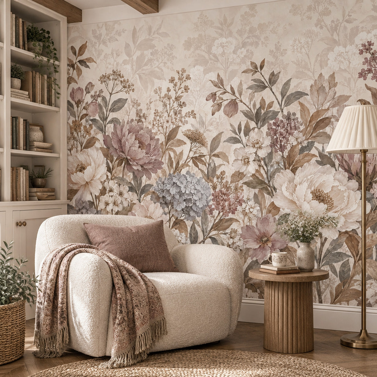 Vintage Peony Bouquets Wallpaper Beige Botanical Wall Mural
