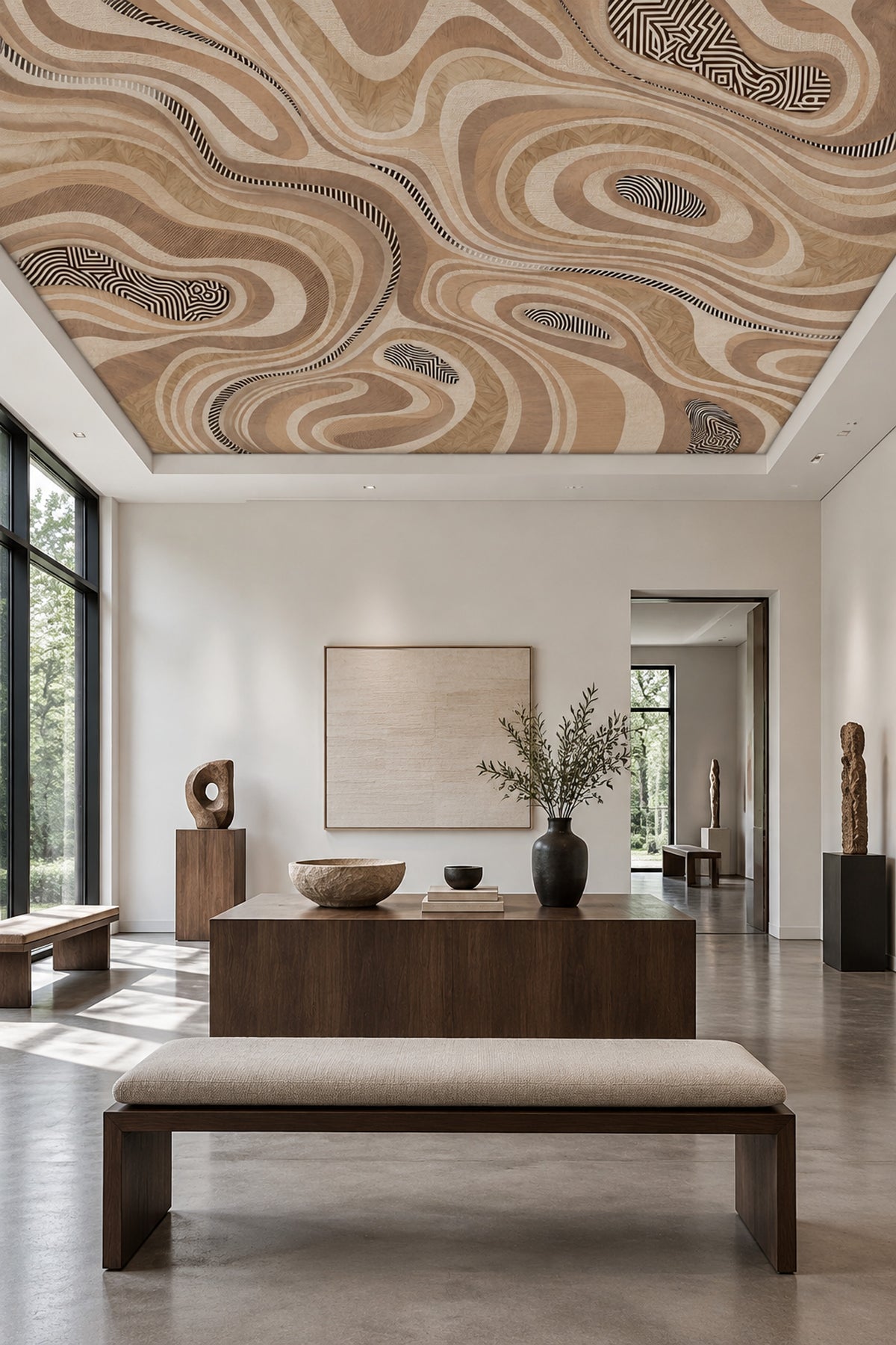 Topographic Contour Lines Wallpaper Neutral Wood Grain Wall Mural