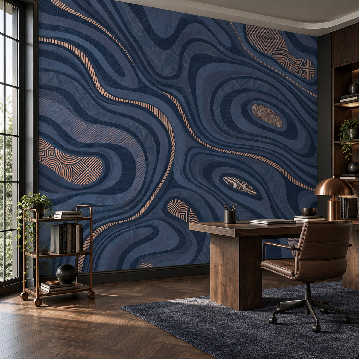 Navy Topographic Contour Wallpaper Modern Geometric Wall Mural