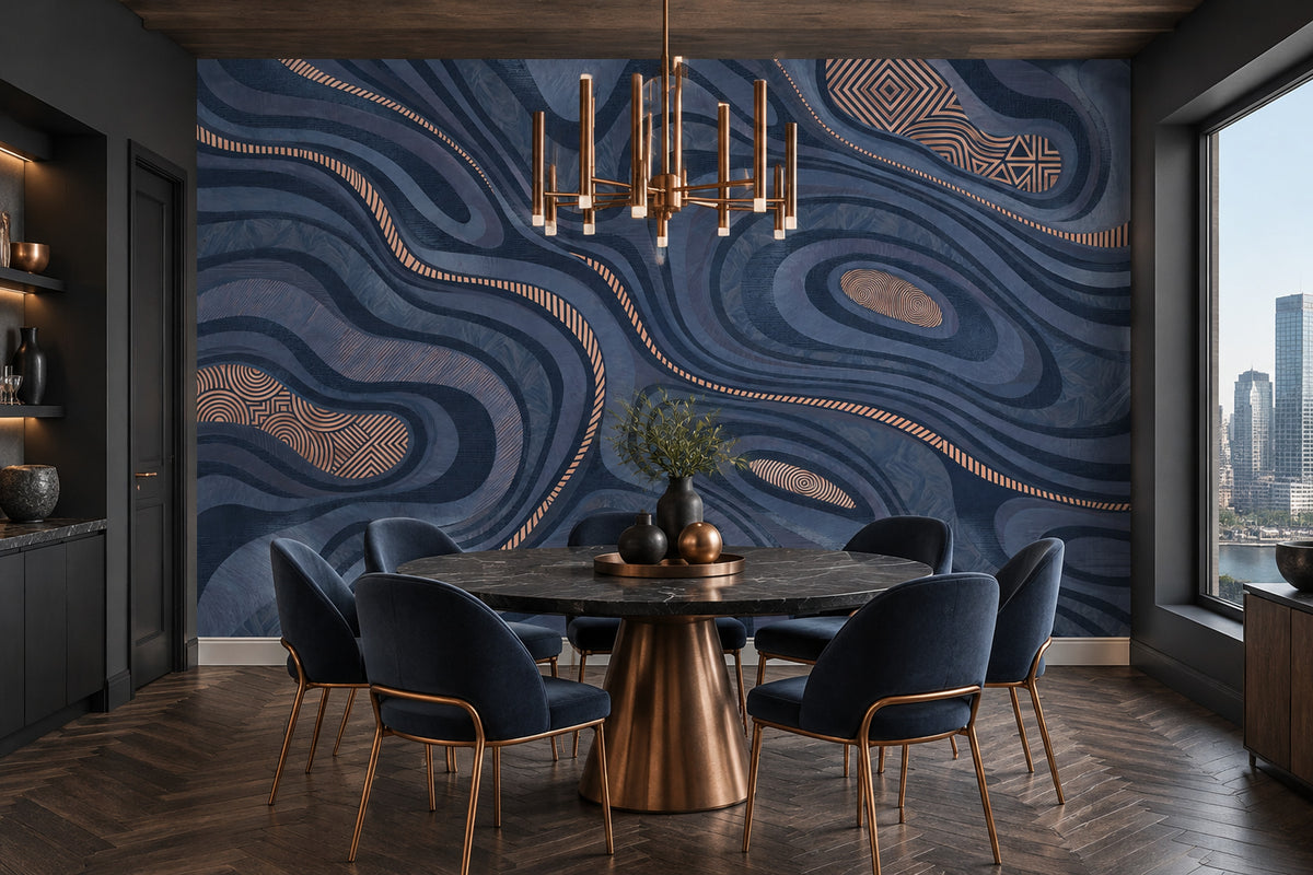 Navy Topographic Contour Wallpaper Modern Geometric Wall Mural