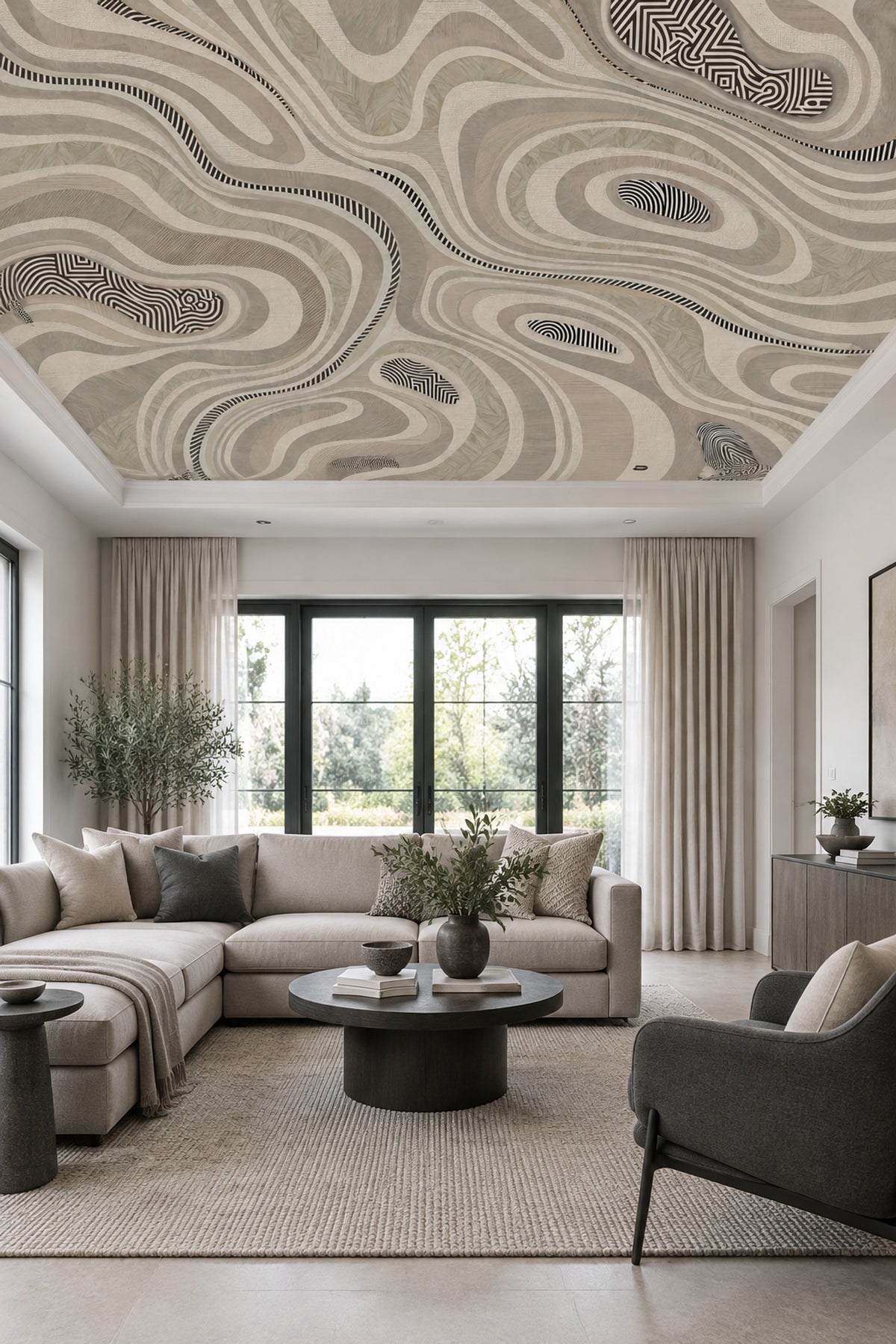 Organic Contour Lines Wallpaper Neutral Tones Wall Mural