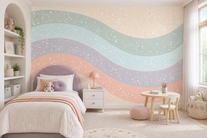 Pastel Wavy Stripes Wallpaper Speckled Abstract Wall Mural