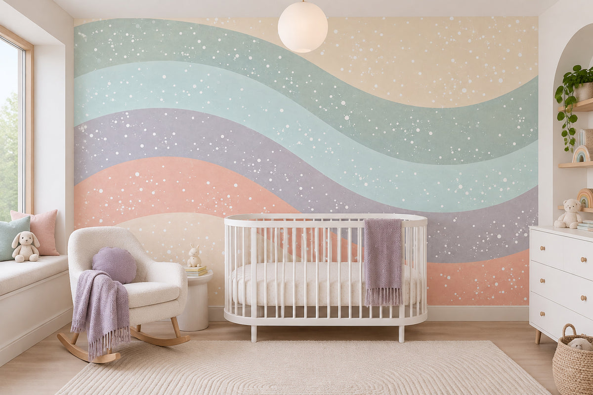 Pastel Wavy Stripes Wallpaper Speckled Abstract Wall Mural