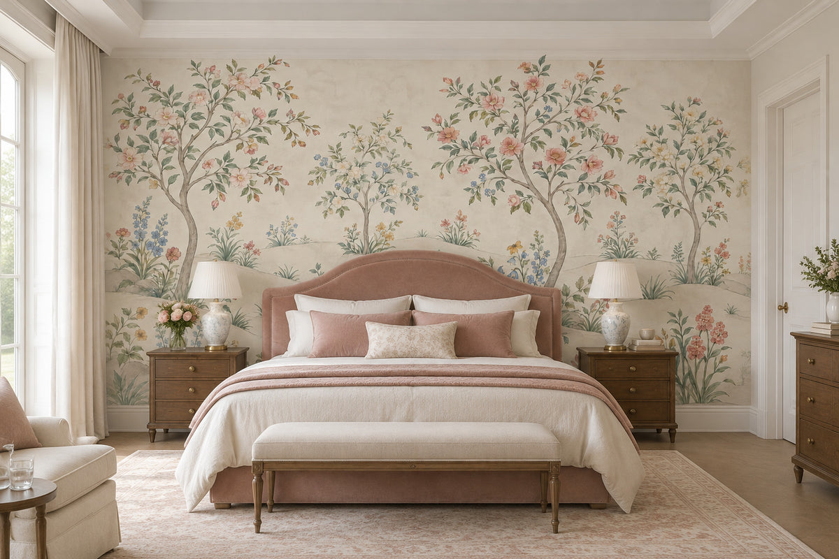 Flowering Trees Wallpaper Chinoiserie Botanical Wall Mural