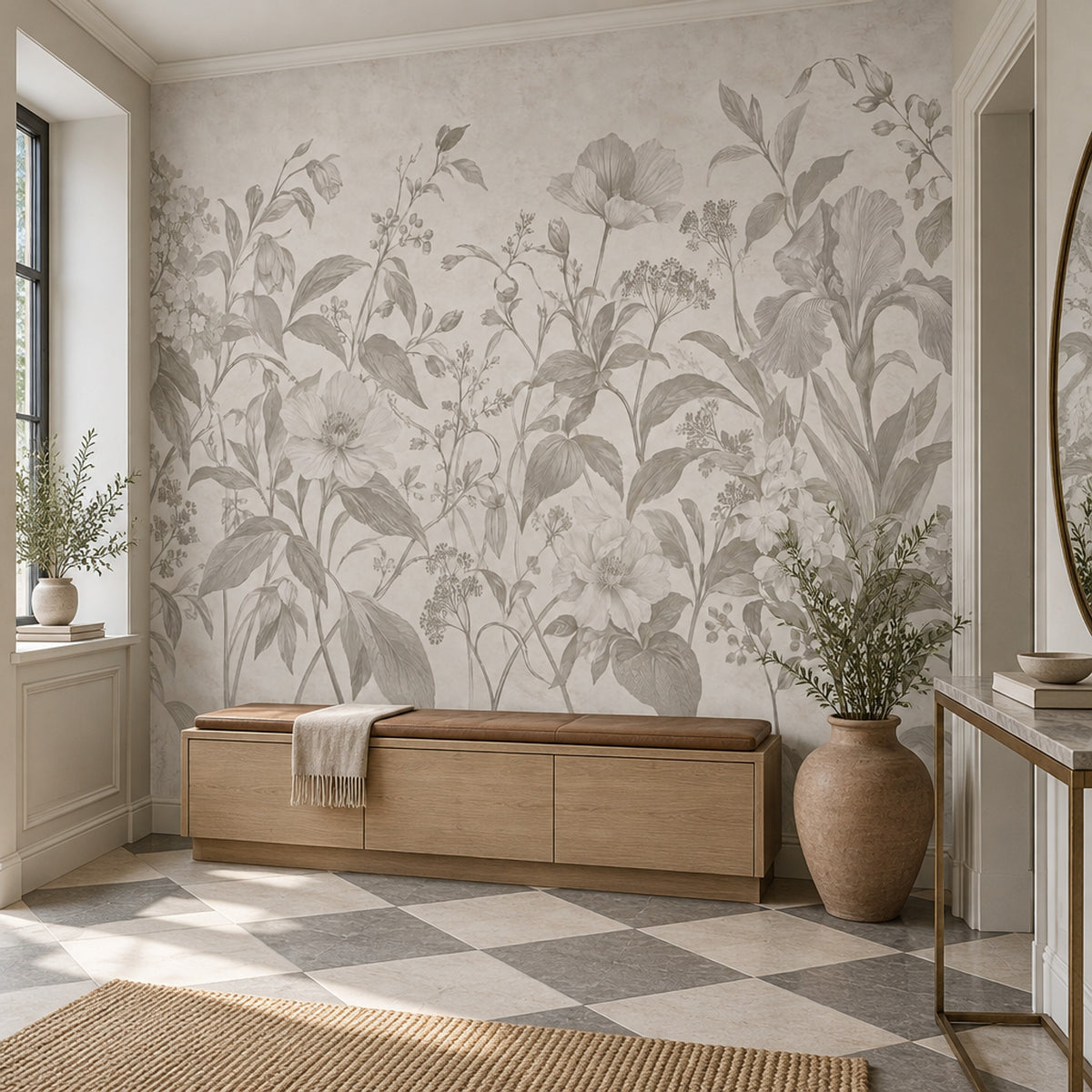Vintage Iris Flowers Wallpaper Gray Botanical Wall Mural