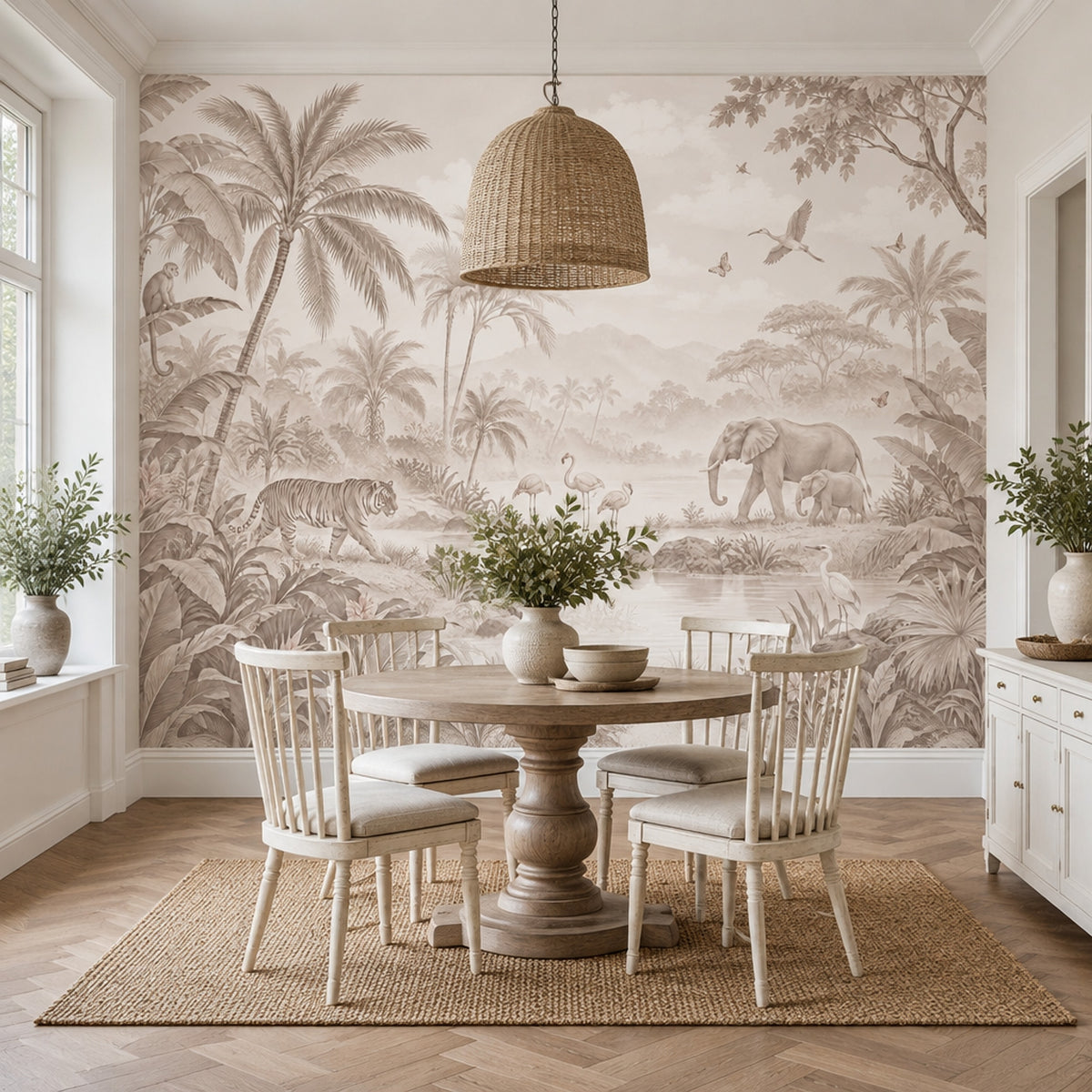 Safari Animals Wallpaper Beige Tropical Jungle Wall Mural