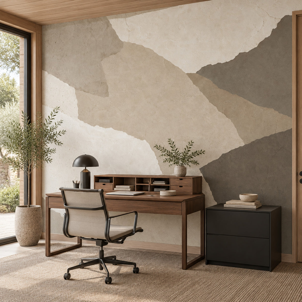 Layered Torn Paper Texture Wallpaper Neutral Beige Wall Mural