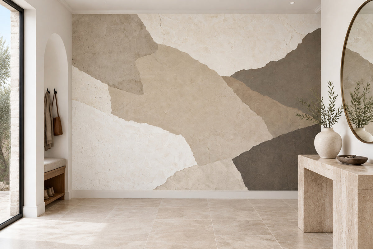 Layered Torn Paper Texture Wallpaper Neutral Beige Wall Mural