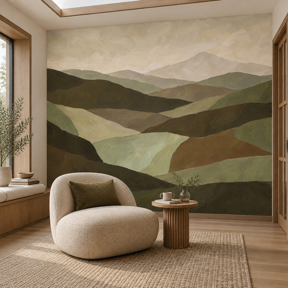 Layered Green Mountains Wallpaper Muted Landscape Wall Mural