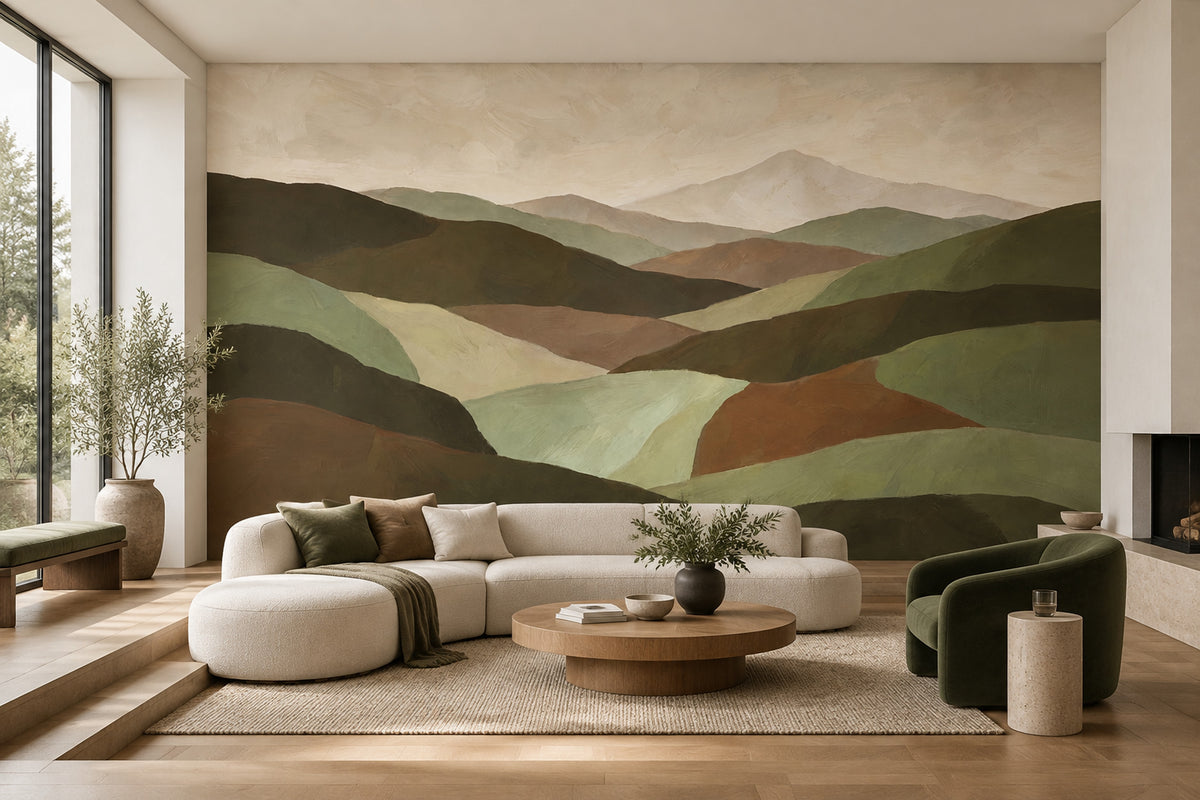 Layered Green Mountains Wallpaper Muted Landscape Wall Mural