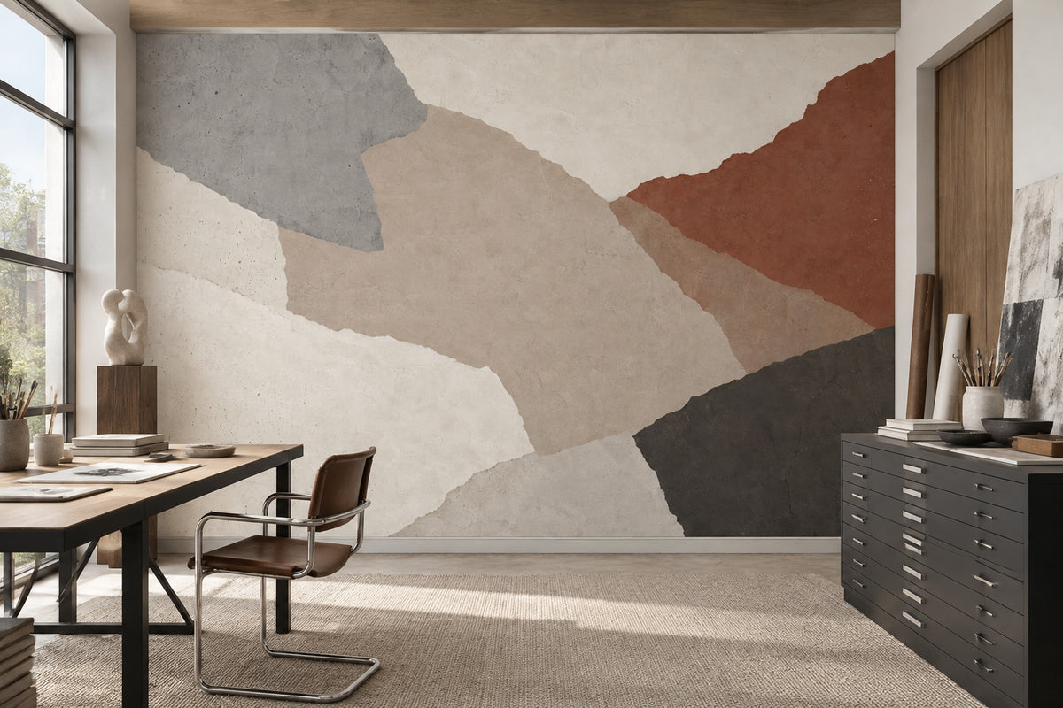 Layered Paper Texture Shapes Wallpaper Modern Neutral Wall Mural