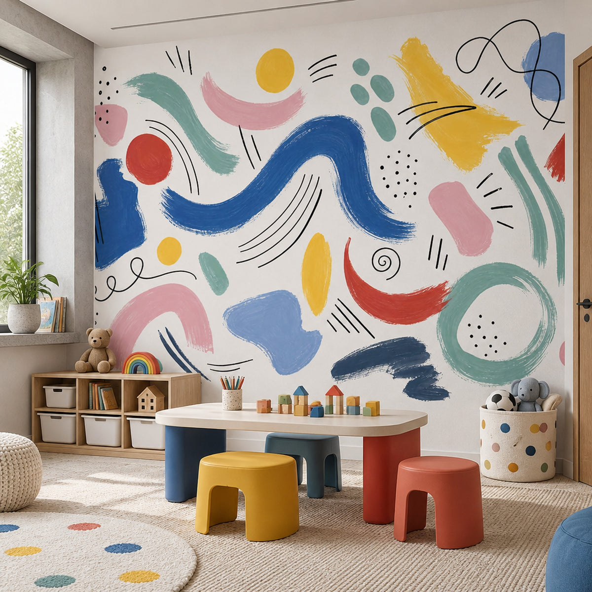 Colorful Abstract Brushstrokes Wallpaper White Background Art Wall Mural
