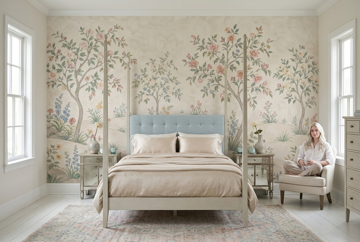 Flowering Trees Wallpaper Chinoiserie Botanical Wall Mural