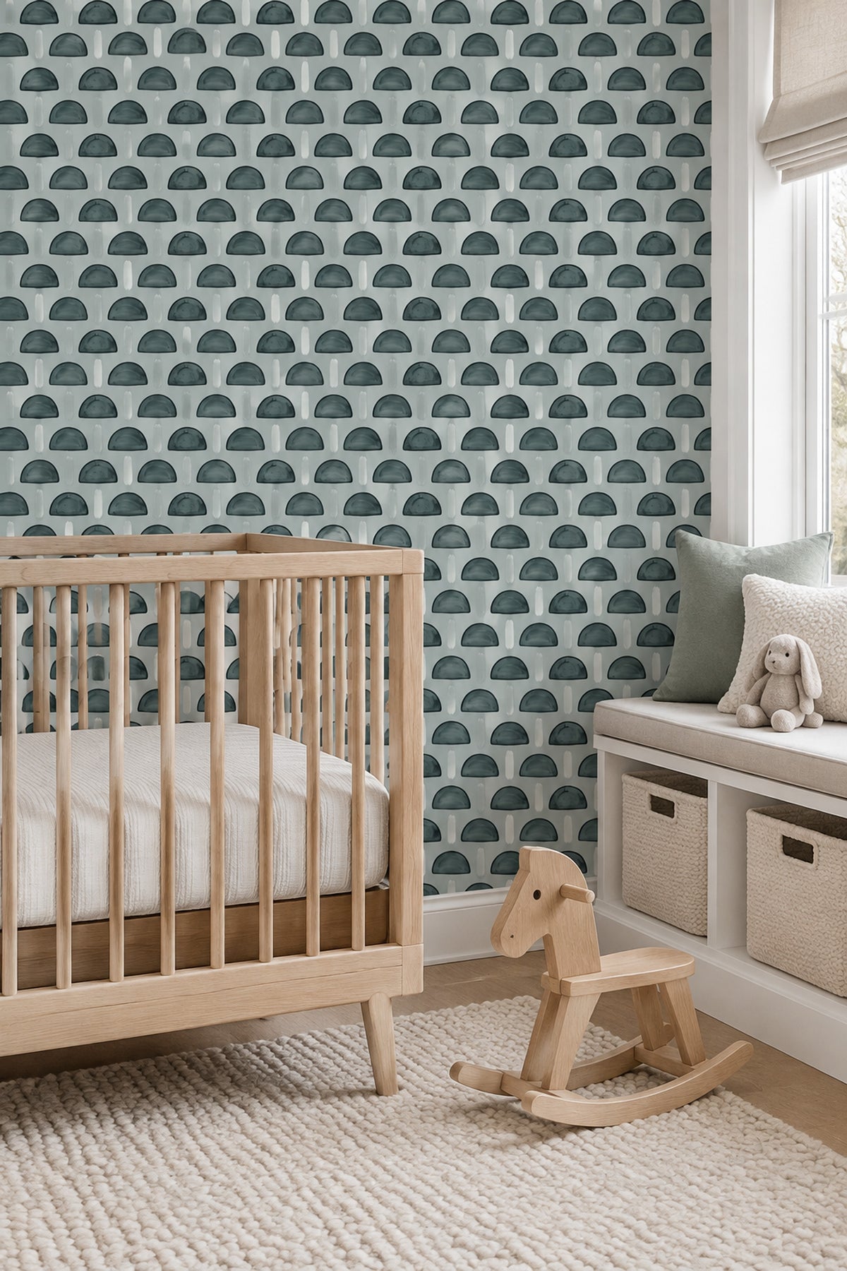 Hand Painted Semicircles Wallpaper Modern Grid In Sage Green