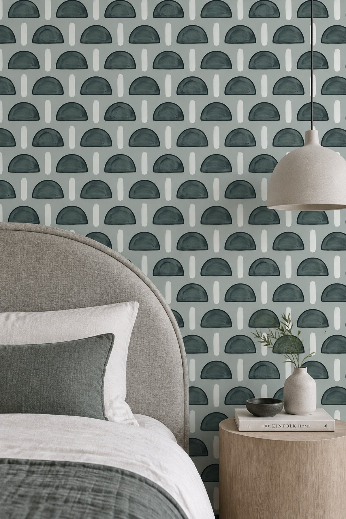 Hand Painted Semicircles Wallpaper Modern Grid In Sage Green