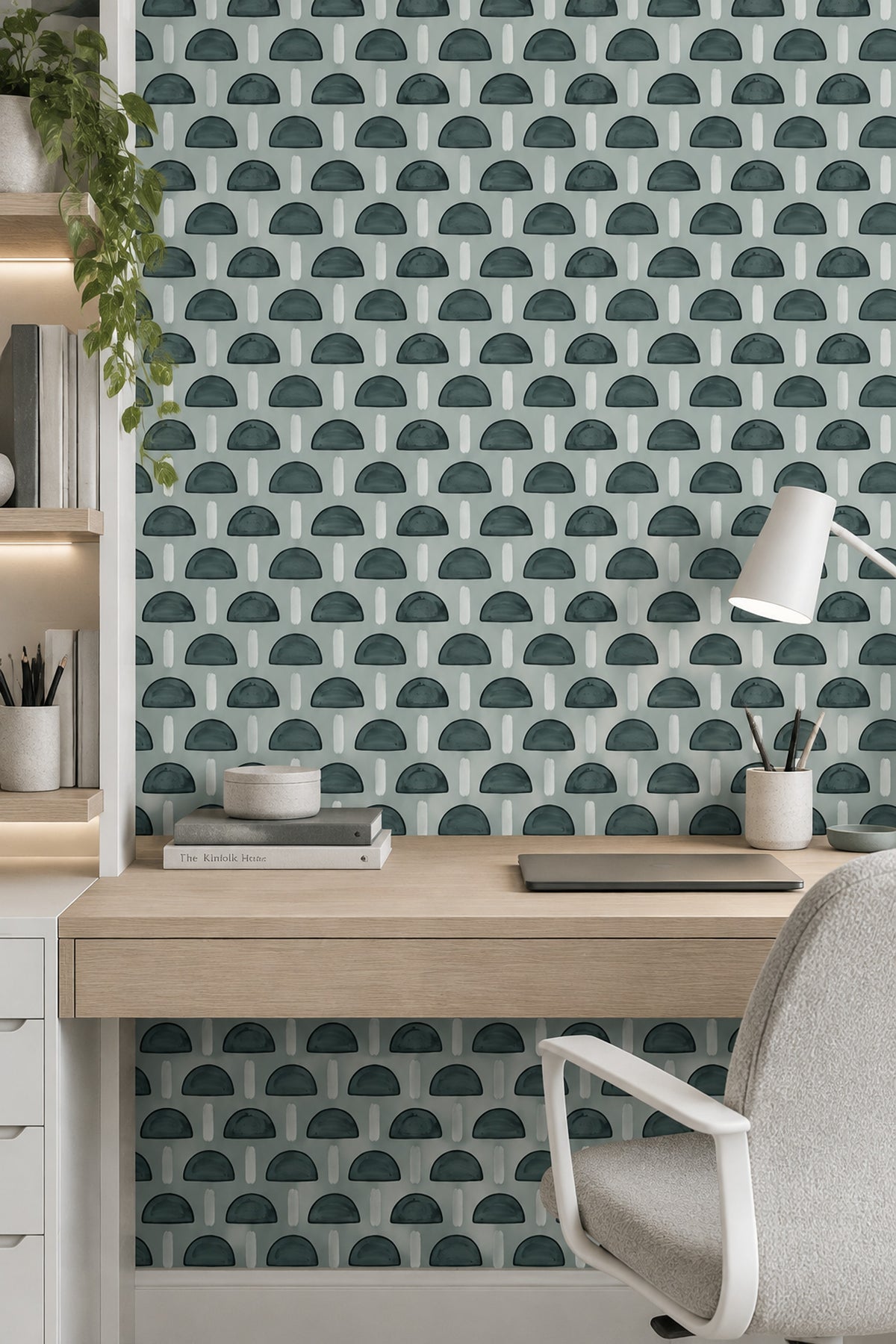 Hand Painted Semicircles Wallpaper Modern Grid In Sage Green