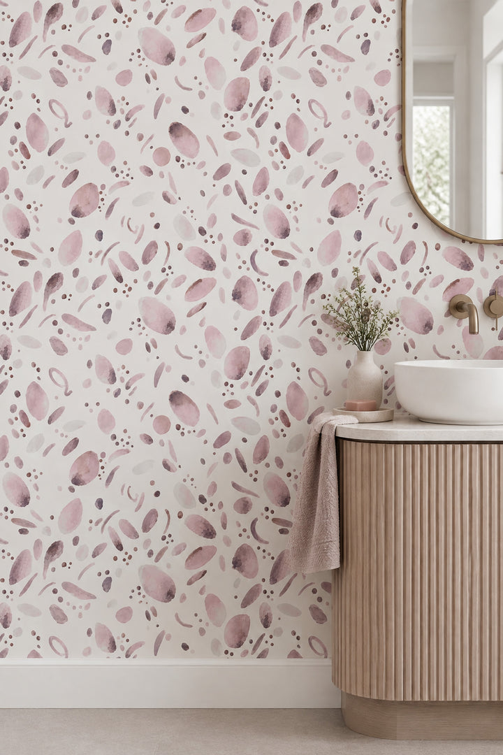 Abstract Watercolor Blobs Wallpaper Soft Pink Mauve