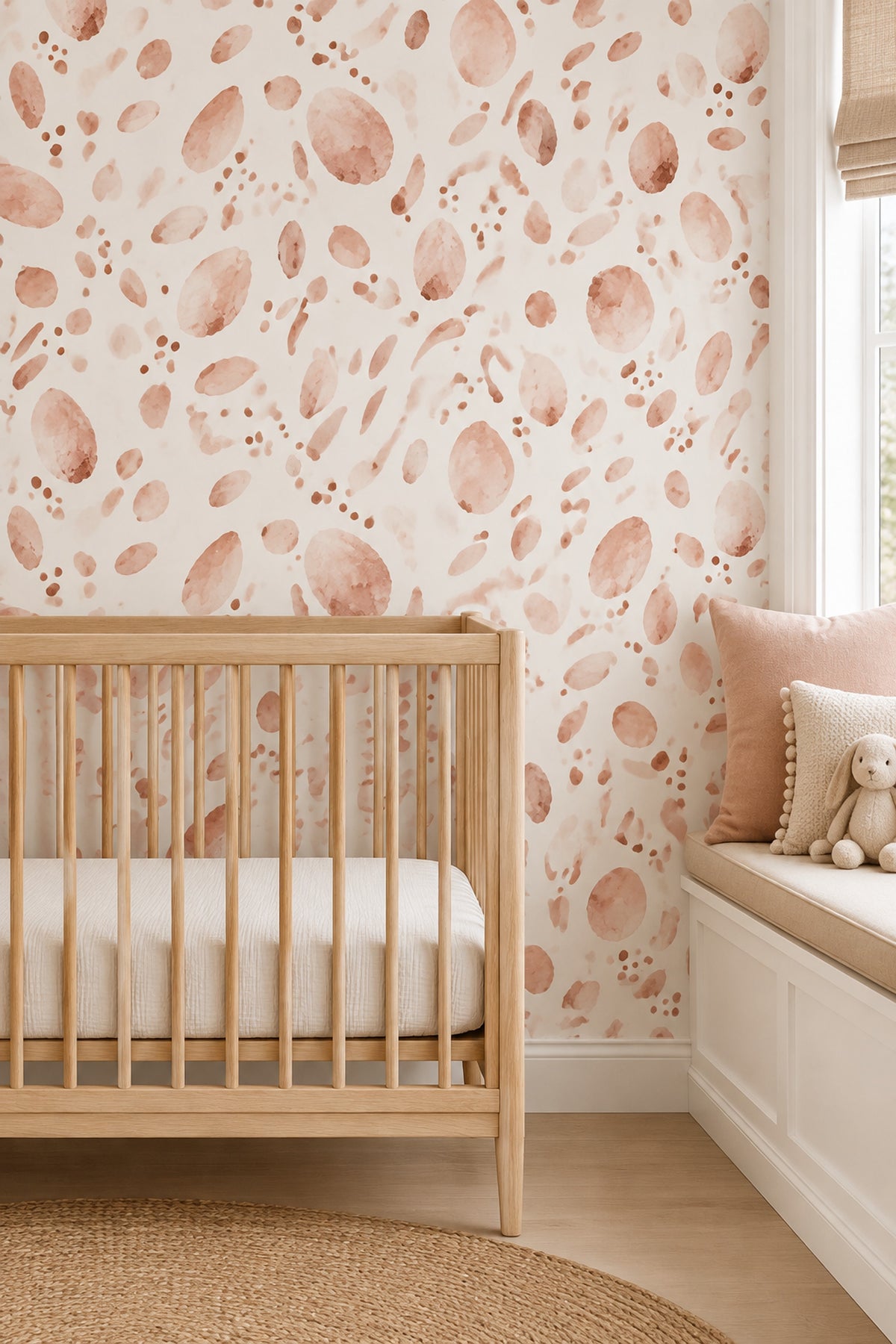 Abstract Watercolor Shapes Wallpaper Blush Pink Terracotta Dots