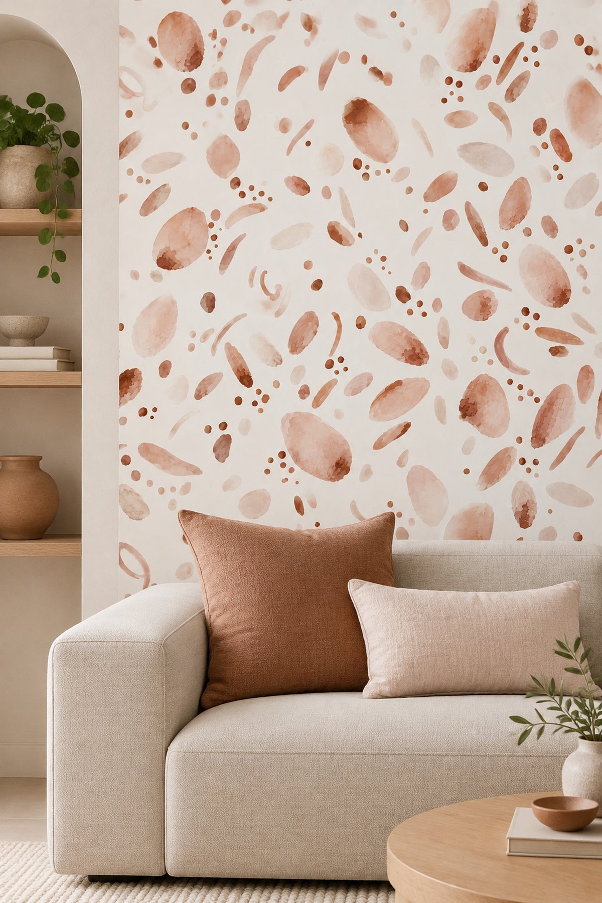 Abstract Watercolor Shapes Wallpaper Blush Pink Terracotta Dots