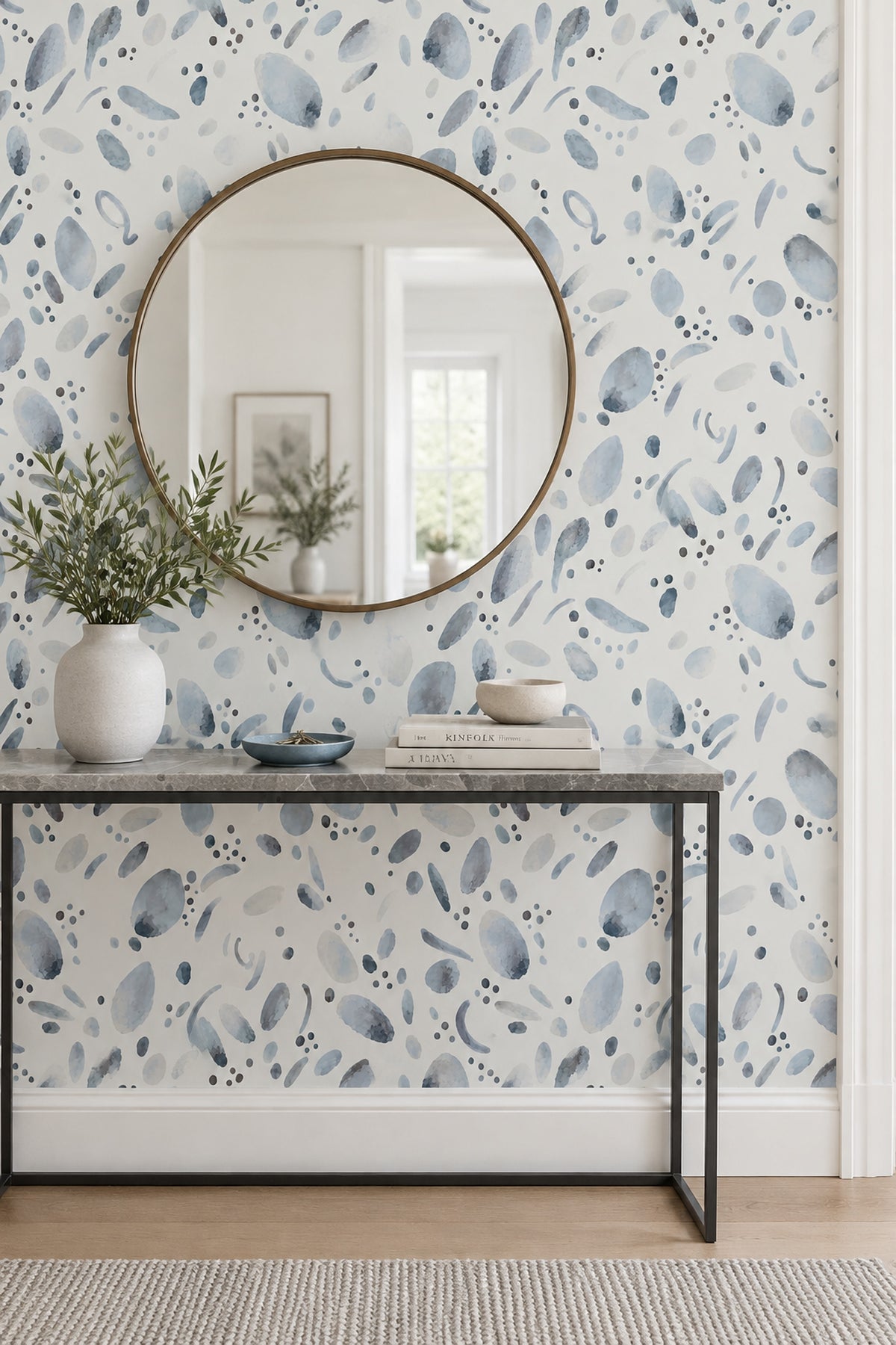 Blue Watercolor Ovals Wallpaper Soft Dots And Brushstrokes