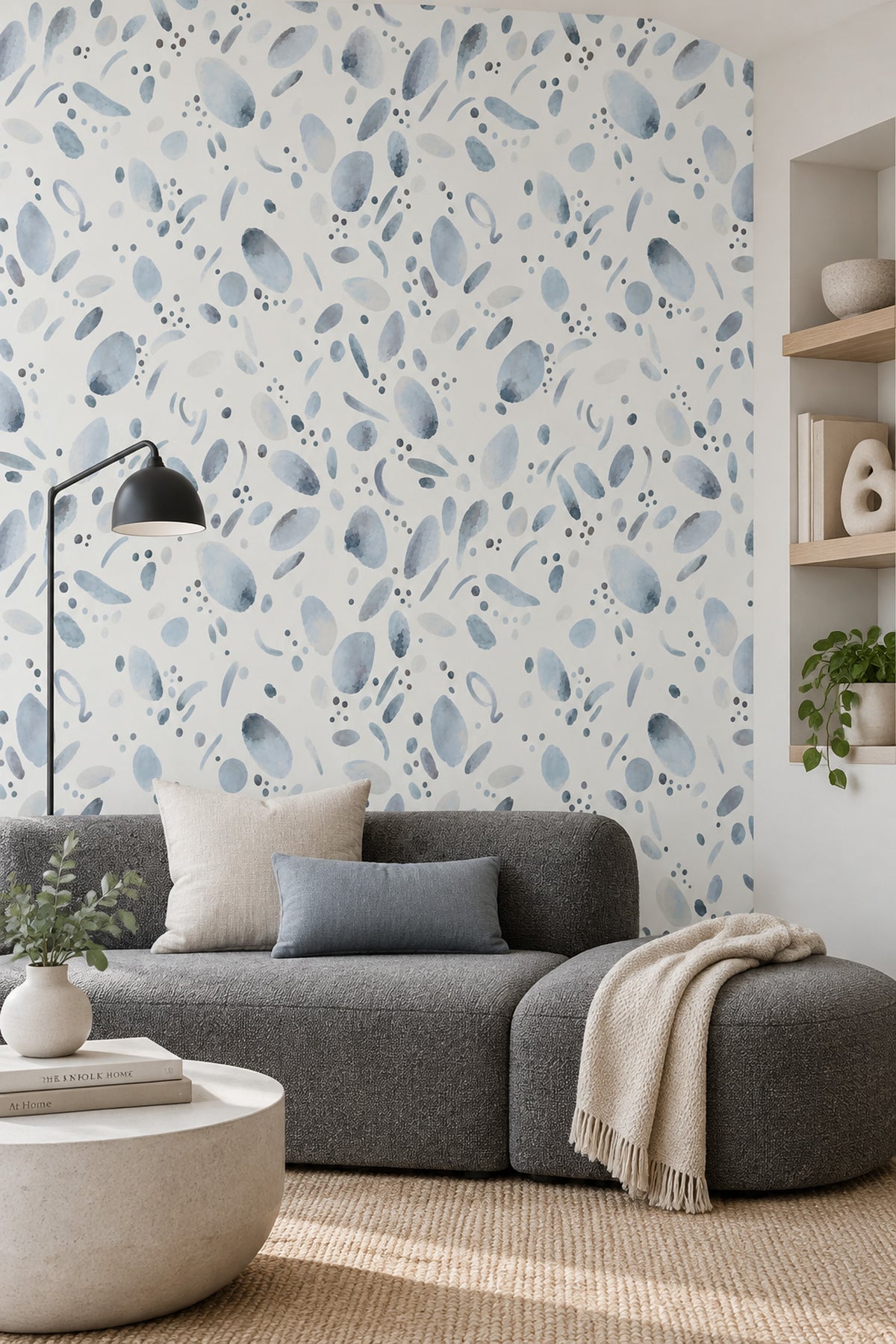 Blue Watercolor Ovals Wallpaper Soft Dots And Brushstrokes