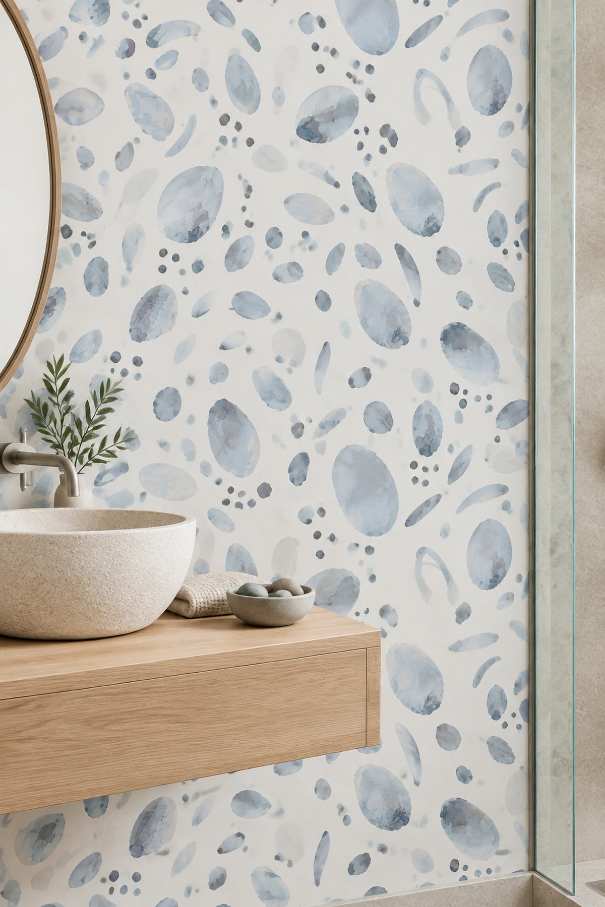 Blue Watercolor Ovals Wallpaper Soft Dots And Brushstrokes