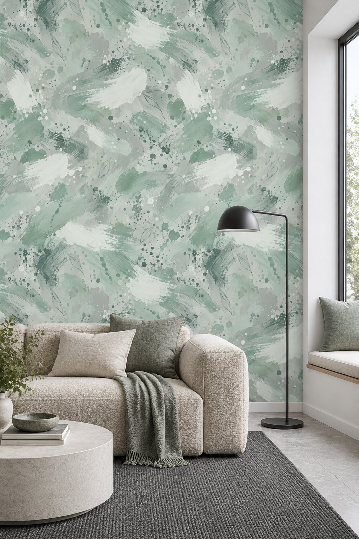 Sage Leaf Sketches Wallpaper Watercolor Brush Strokes