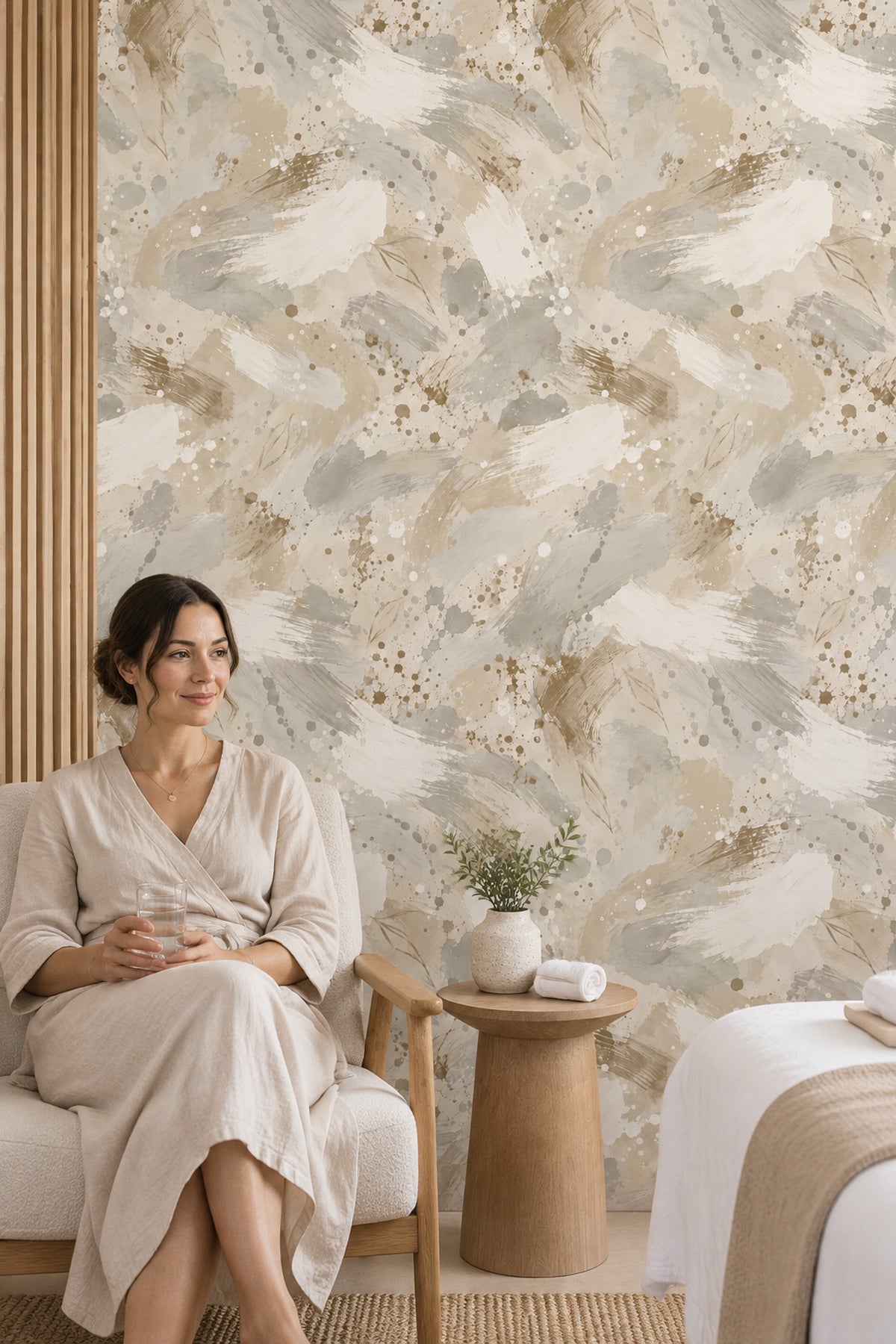 Abstract Brushstrokes Wallpaper Neutral Beige Watercolor