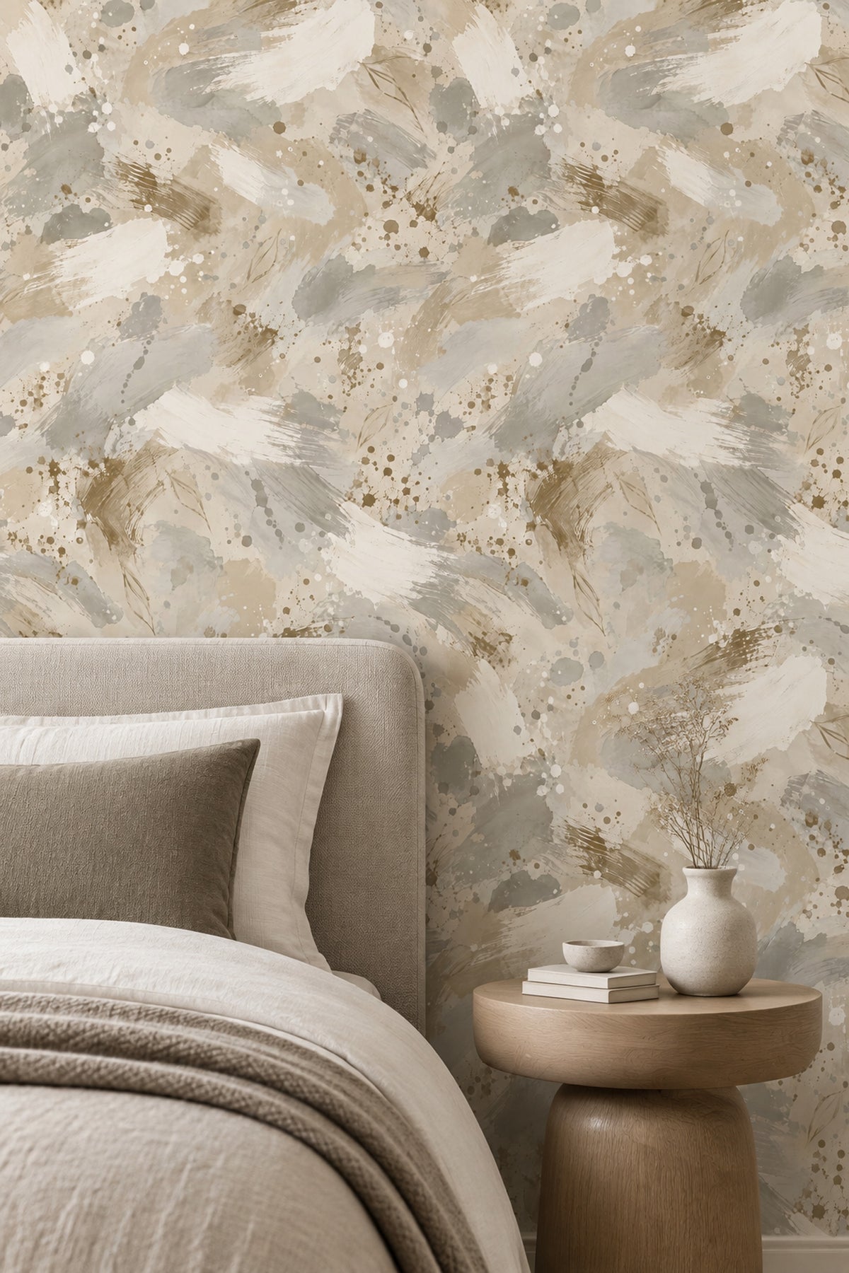 Abstract Brushstrokes Wallpaper Neutral Beige Watercolor