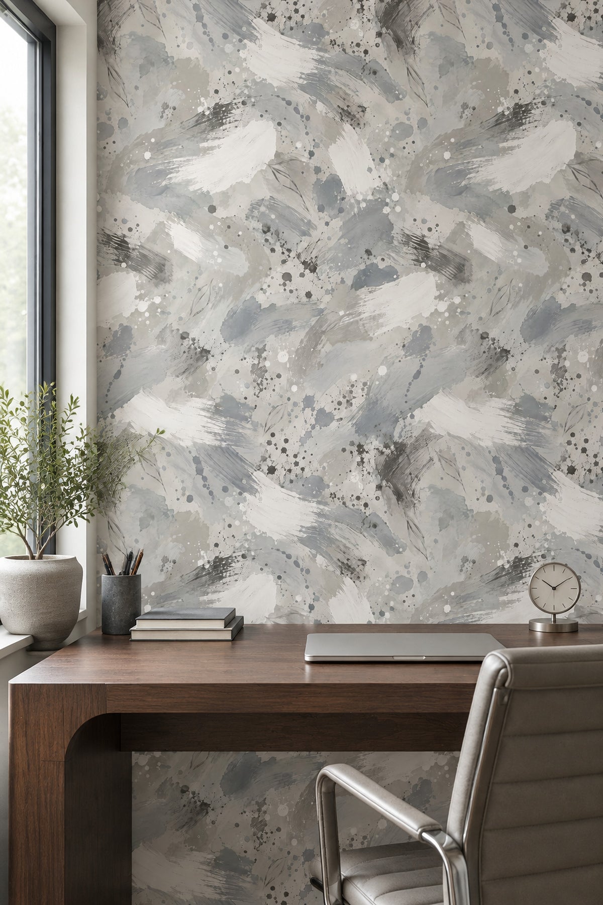 Gray Watercolor Brushstrokes Wallpaper Neutral Paint Splatter