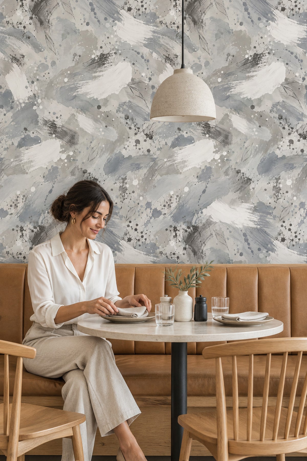 Gray Watercolor Brushstrokes Wallpaper Neutral Paint Splatter
