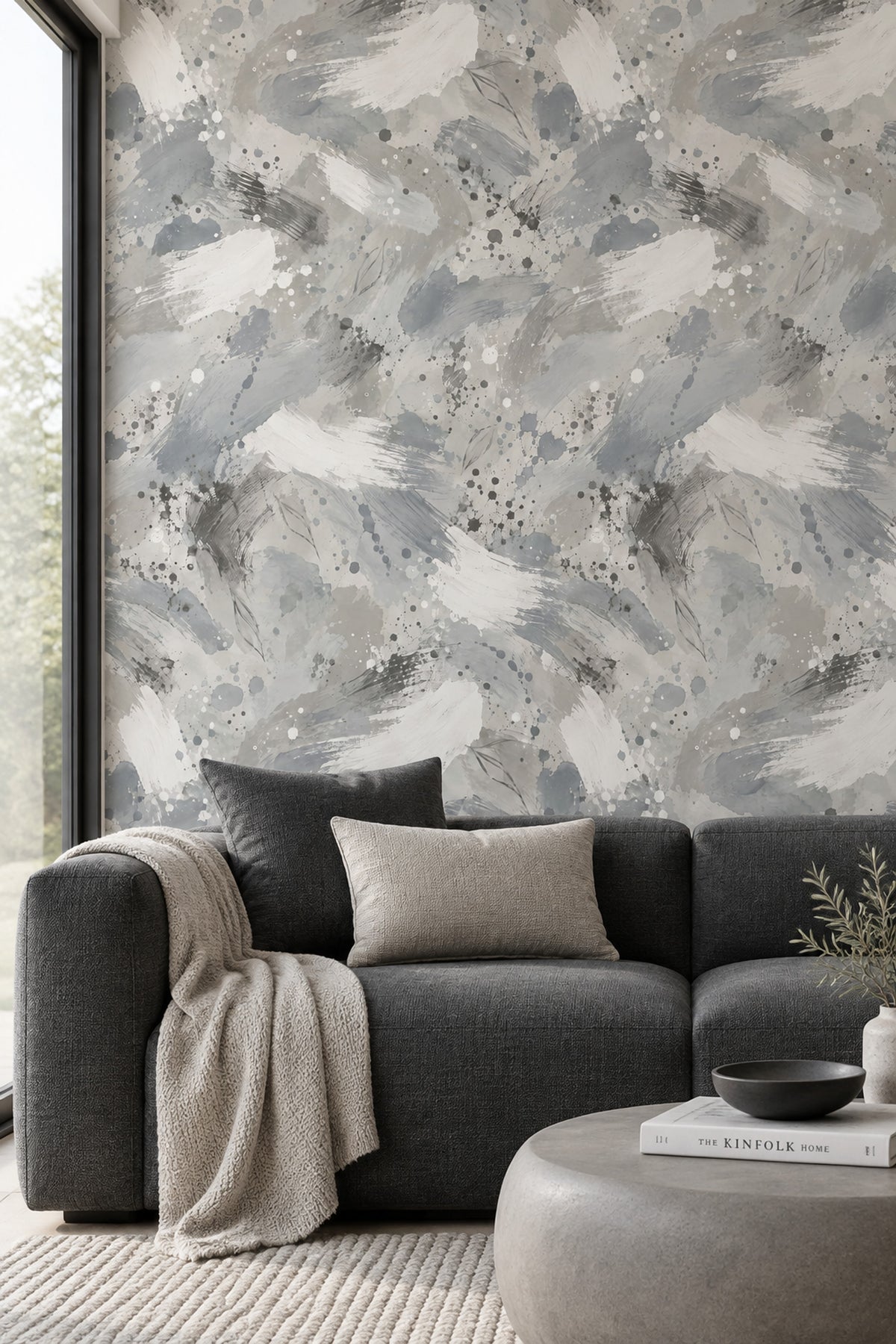 Gray Watercolor Brushstrokes Wallpaper Neutral Paint Splatter