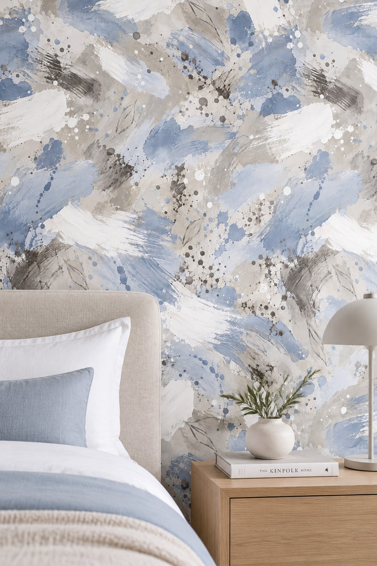 Blue Brushstrokes Wallpaper Watercolor Splatter And Sketched Leaves