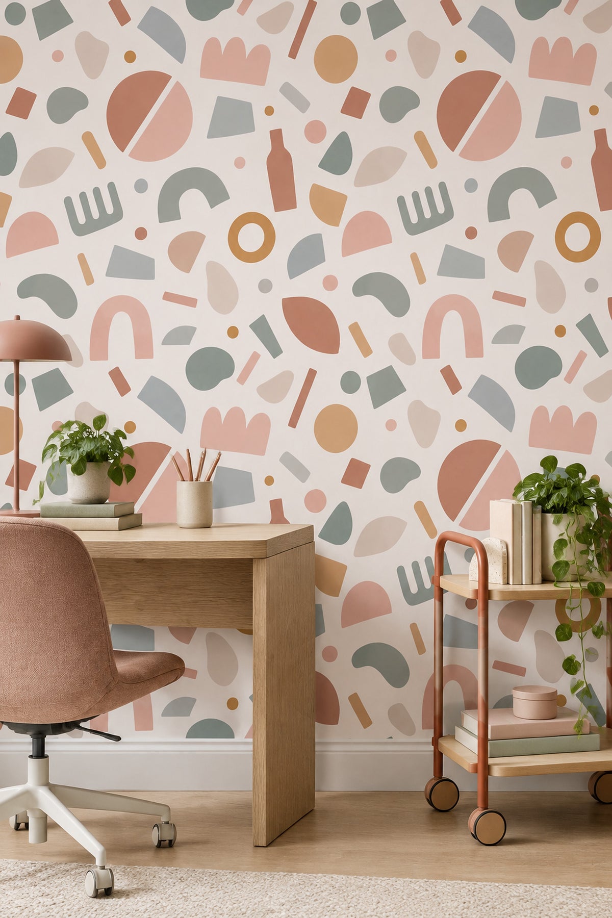 Abstract Arches And Circles Wallpaper Pastel Terracotta Sage