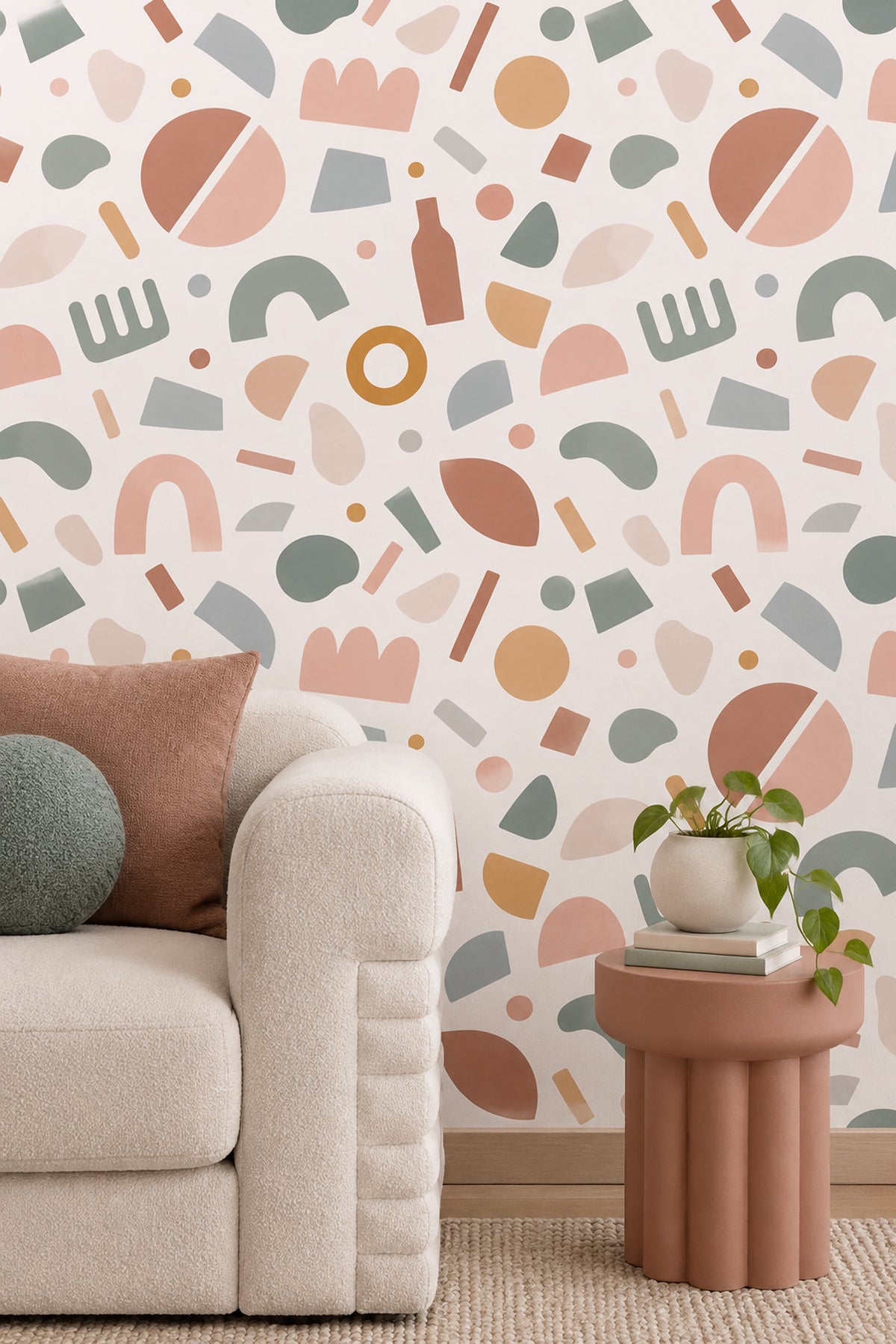 Abstract Arches And Circles Wallpaper Pastel Terracotta Sage