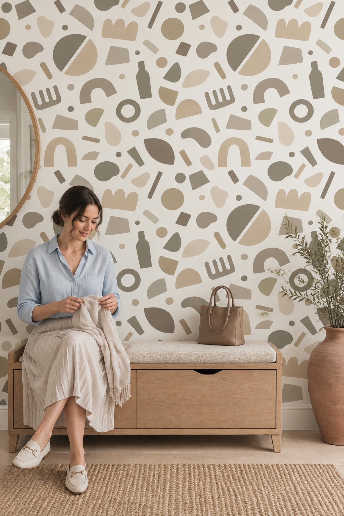 Neutral Arches And Circles Wallpaper Beige Ivory Abstract Geometric