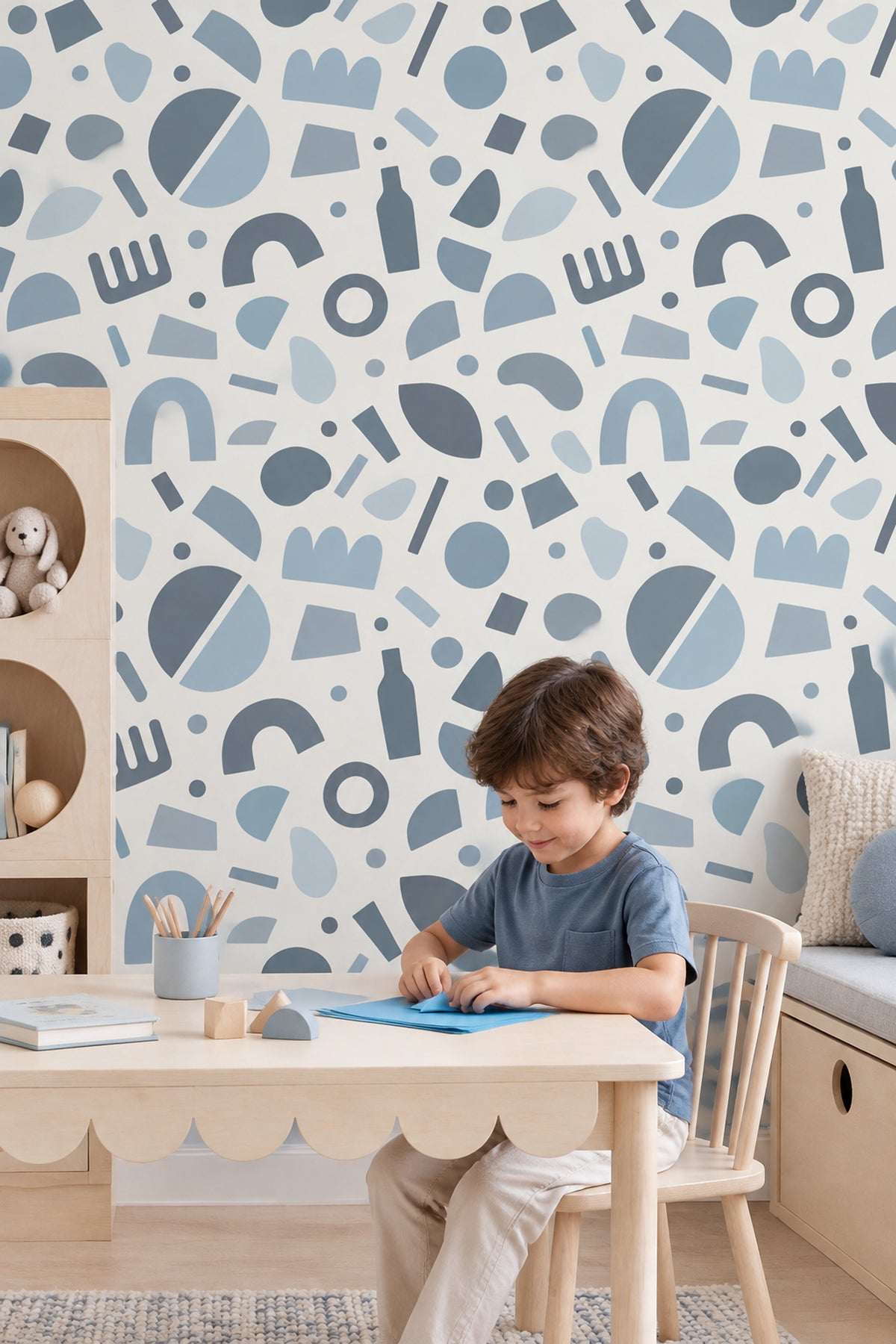 Abstract Arches And Circles Wallpaper Soft Blue On White Background