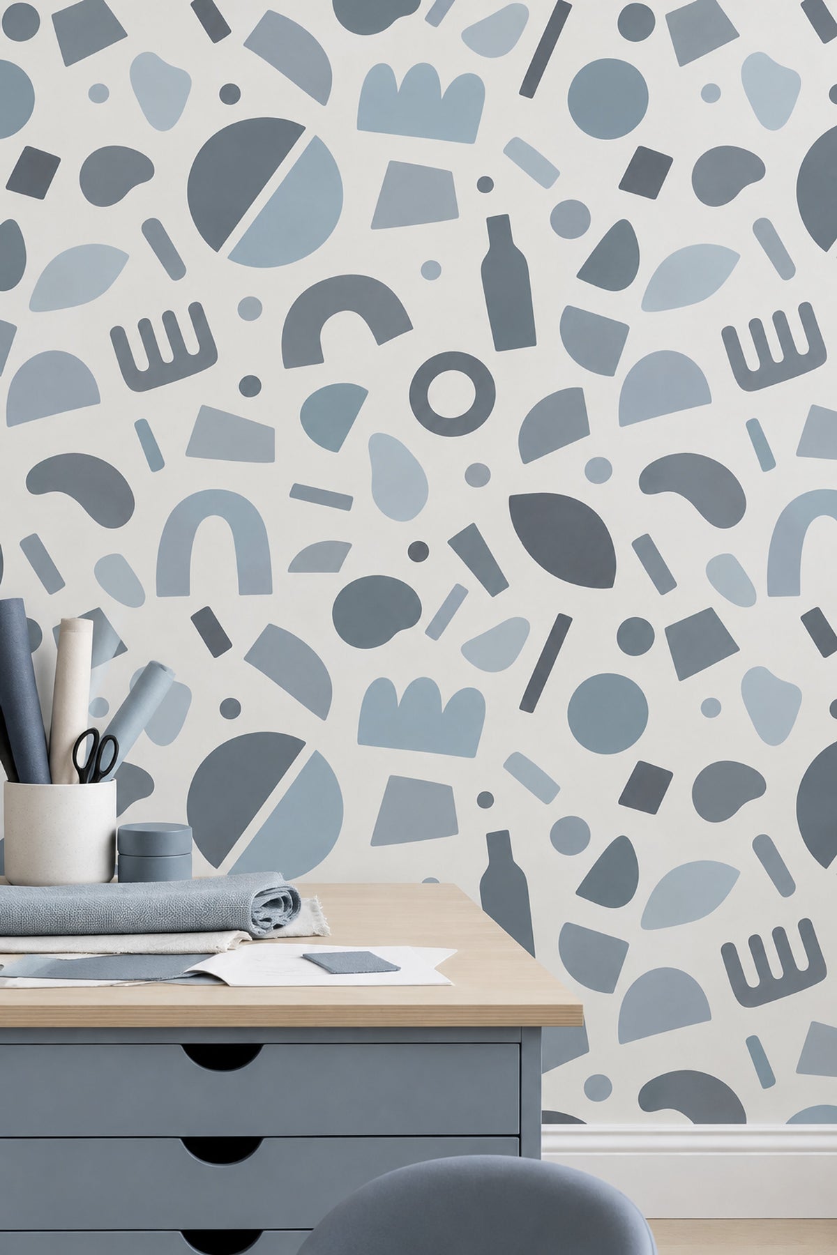 Abstract Arches And Circles Wallpaper Soft Blue On White Background
