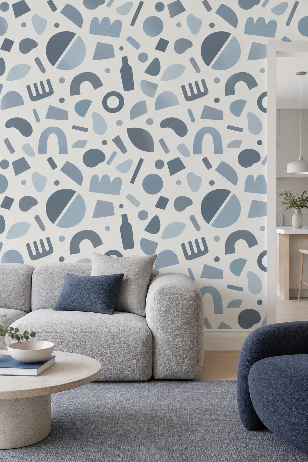 Abstract Arches And Circles Wallpaper Soft Blue On White Background