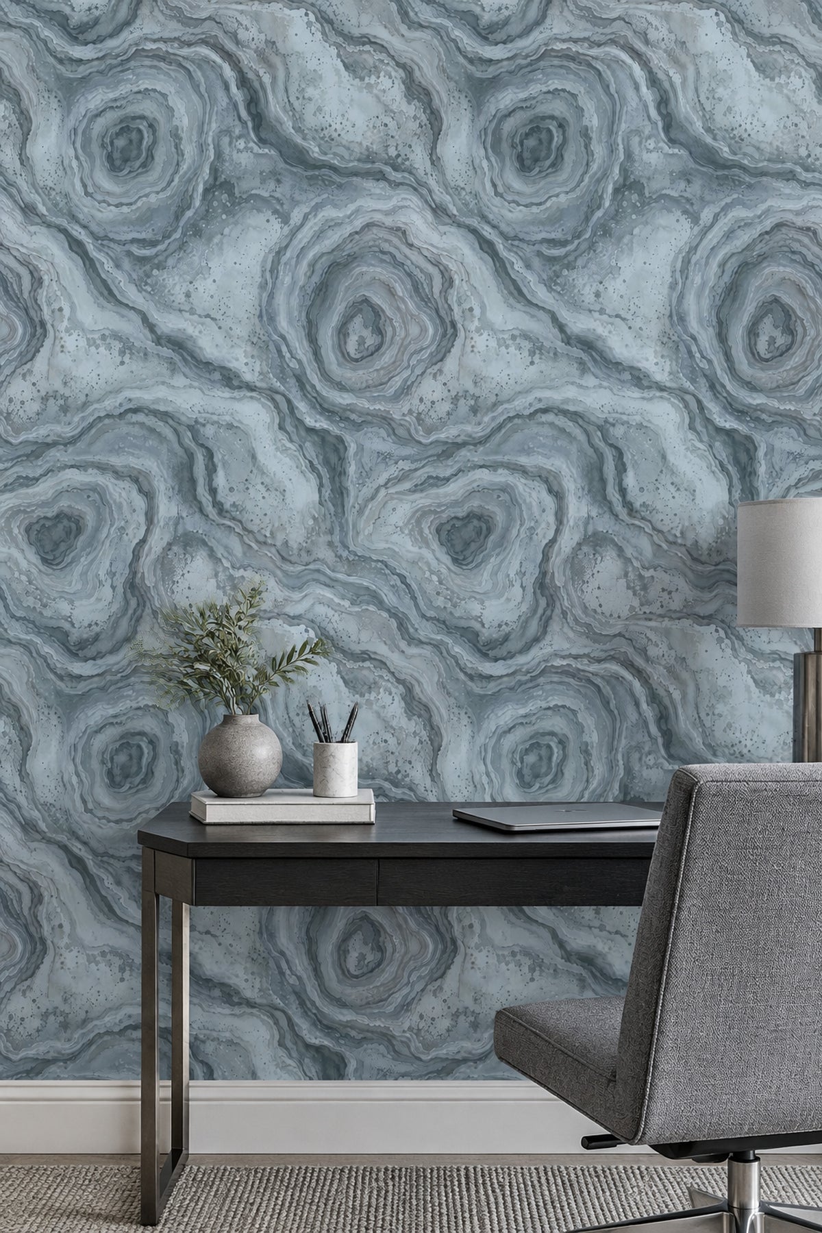 Abstract Marble Veins Wallpaper Blue Gray Watercolor Texture